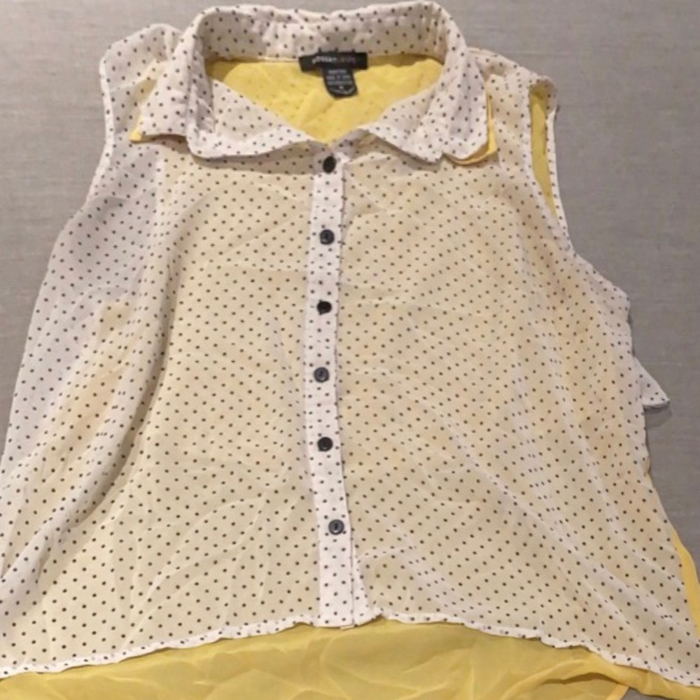 Yellow, white, and black top